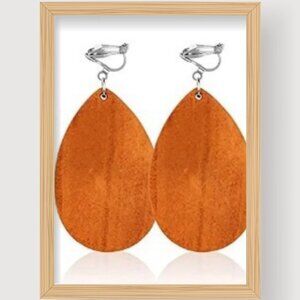 NWOT Orange African Natural Wooden Clip on Earrings